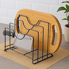 Rolling Kitchen Counter Pot Lid & Cutting Board Organizer Rack