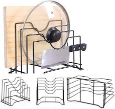 Rolling Kitchen Counter Pot Lid & Cutting Board Organizer Rack